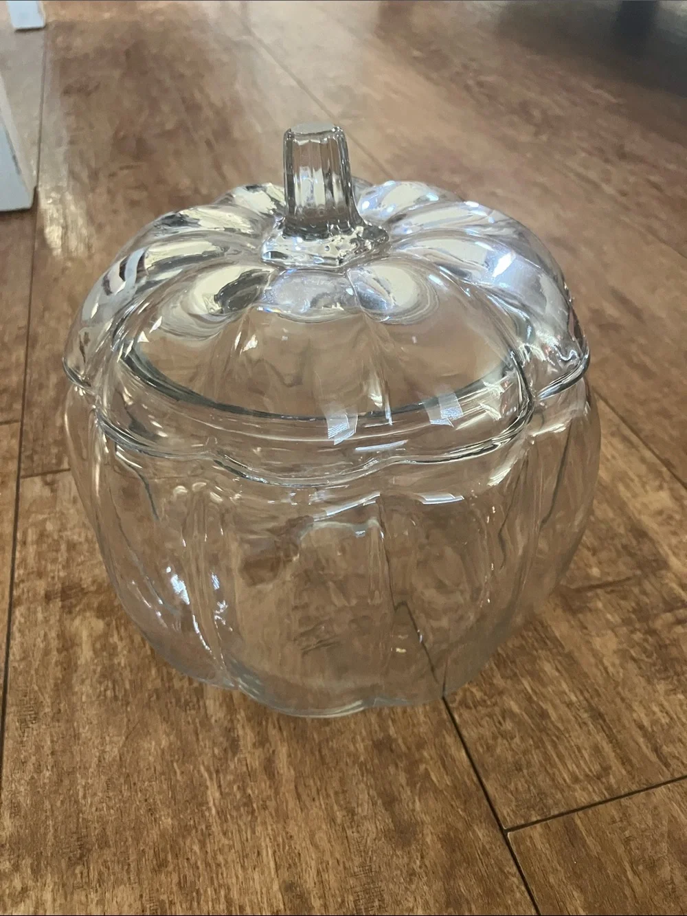 Vintage Anchor Hocking Clear Glass Pumpkin Jar with Lid